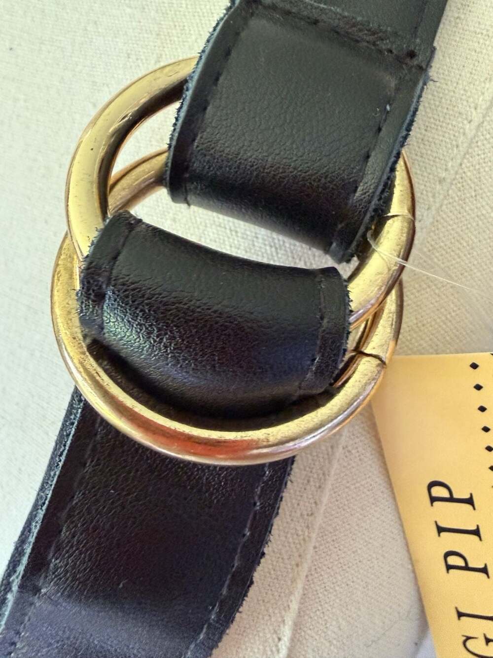 Gigi Pip Black Leather Belt Sling Bag with Gold Hardware - Picture 6 of 15
